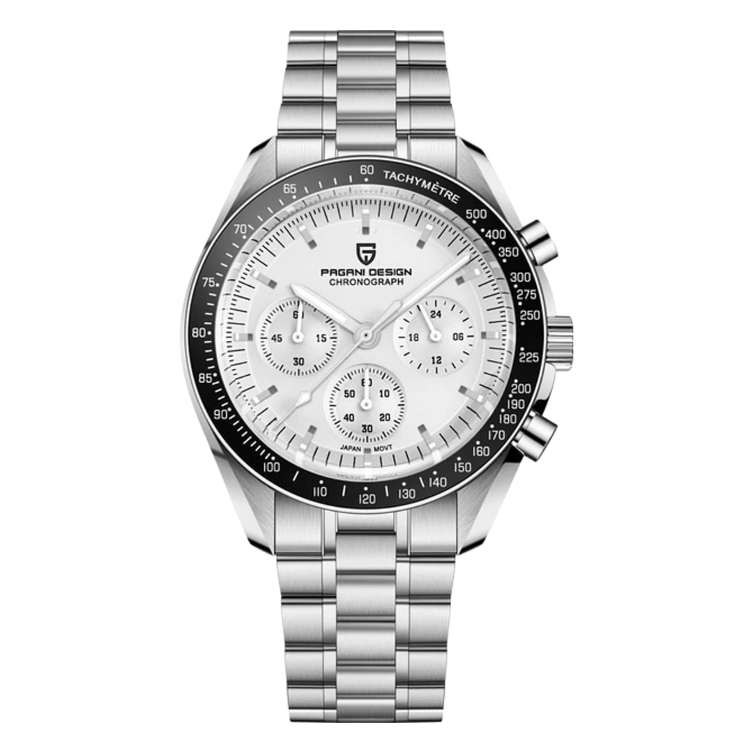 Pagani Design 1701 - Orologio da polso professionale da uomo, cronografo giapponese VK63, movimento al quarzo, luna, in acciaio inox, impermeabile fino a 100 m, casual, analogico, con data, Puntatore