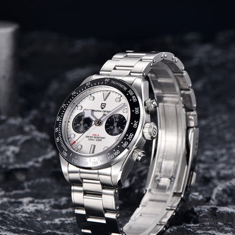 Pagani Design 1718 Orologio da polso cronografo da uomo, movimento giapponese VK64, in acciaio, impermeabile fino a 100 m, per uomo, alla moda, casual, bianco, Bracciale Pagani Design 1718 Orologio da polso cronografo da uomo, movimento giapponese VK64, in acciaio, impermeabile fino a 100 m, per uomo, alla moda, casual, bianco, Bracciale